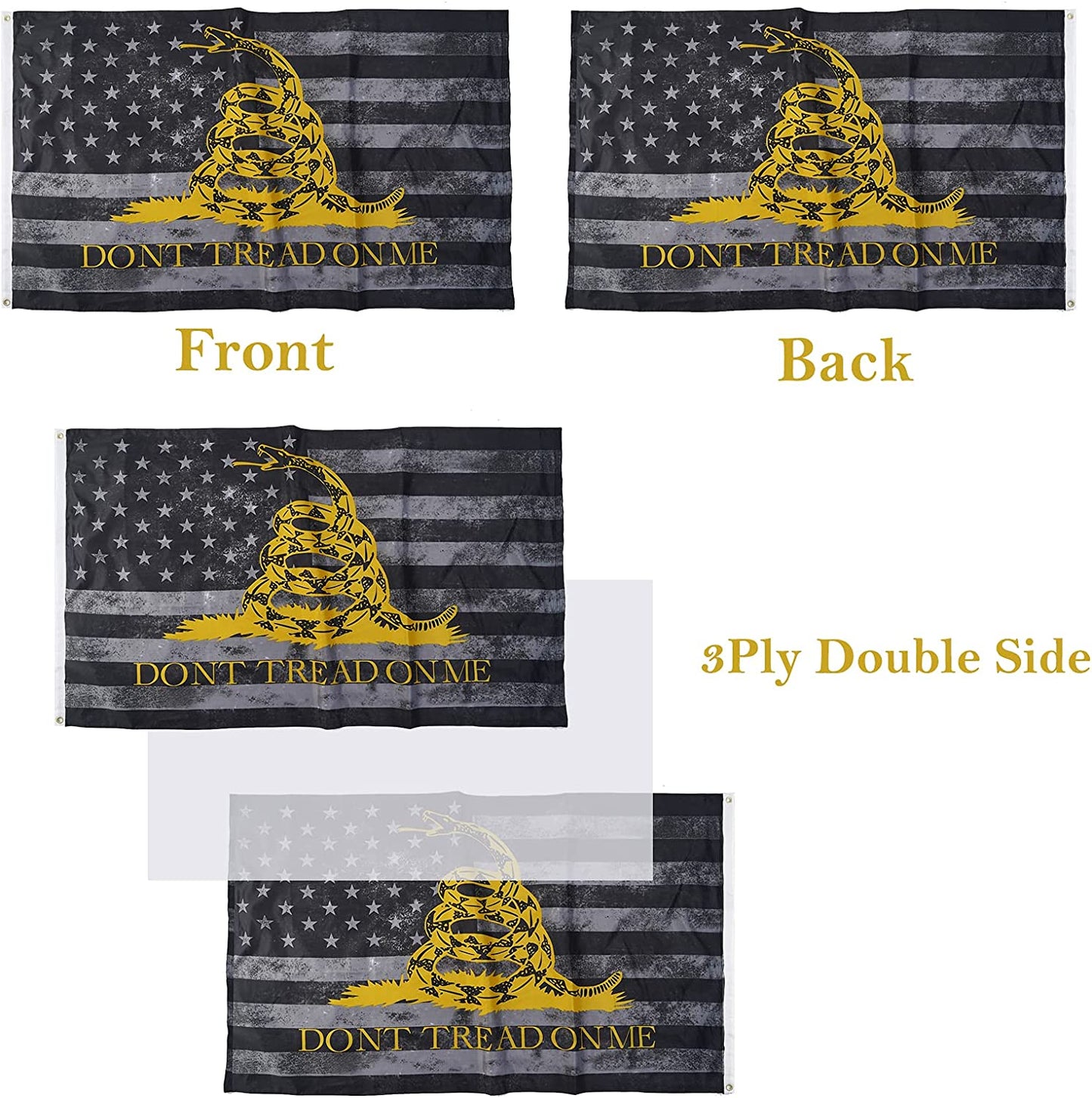 Dont Tread on Me Flag Double Side American Flag- Made in USA Don’t Tread on Me Gadsden Flags 3x5 Outdoor (Grey)