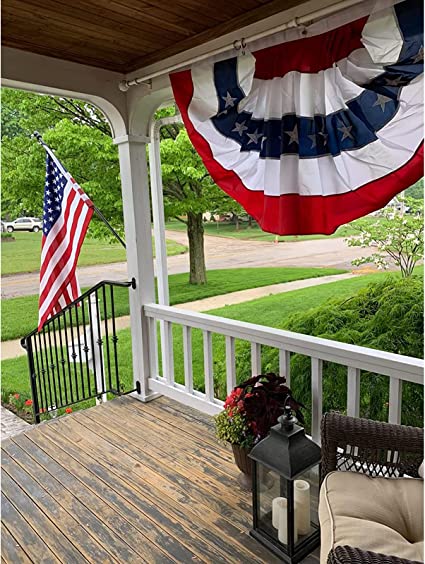 USA Pleated Fan Bunting Flag - 3x6ft Oxford Nylon America Half Fan Set - Embroidered US Patriotic Stars & Stripes Canvas Header Brass Grommets