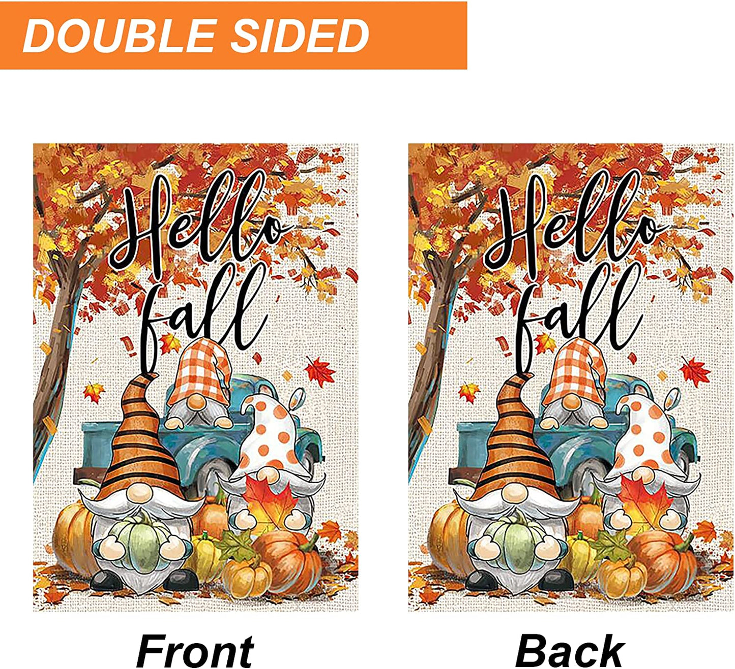 Pack of 2 Happy Fall Garden Flag 12x18 Inch Double Sided, Autumn Gnome Pumpkin Maple Leaves Yard Flags for Farmhouse Porch