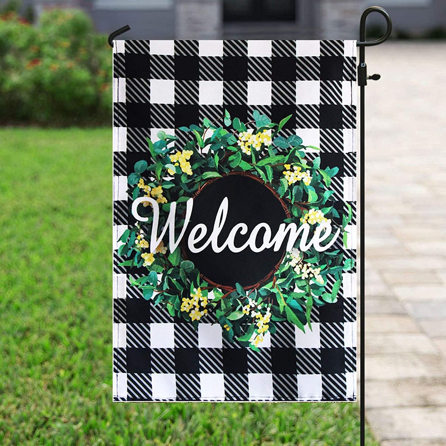 Pack of 2 Fall Boxwood Wreath Welcome Garden Flag- 12x18 Inch Double Sided Autumn Buffalo Check Plaid Vertical Garden Yard Flag Farmhouse Home Décor