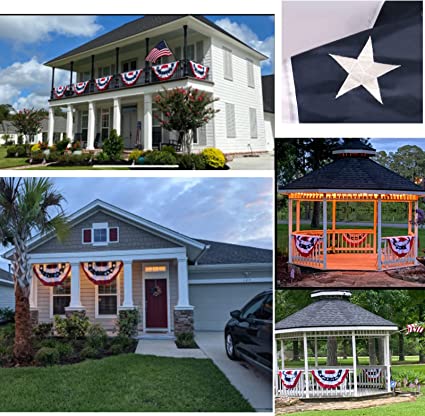 American US Bunting Flag 2x4, Pleated Fan with Embroidered Stars for Outdoor, Patriotic Brass Grommets July 4 Decorations Party Outside Inside (123)