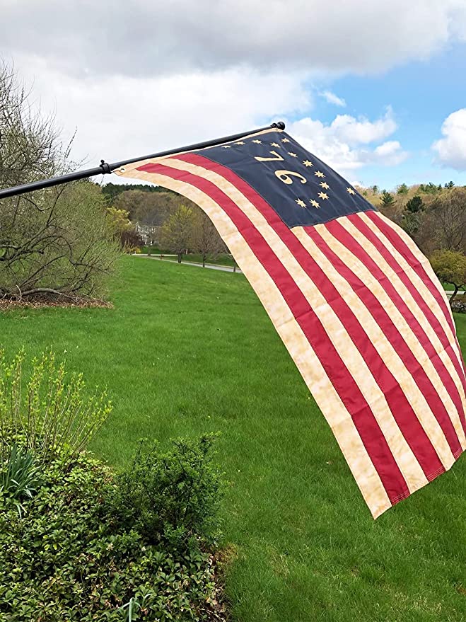 Tea Stained Bennington 1776 Flag 3x5 Embroidered- 100% Durable Polyester Heavy Duty Primitive Vintage 76 Flags Banner with 2 Brass Metal Grommets Sewn Stripes