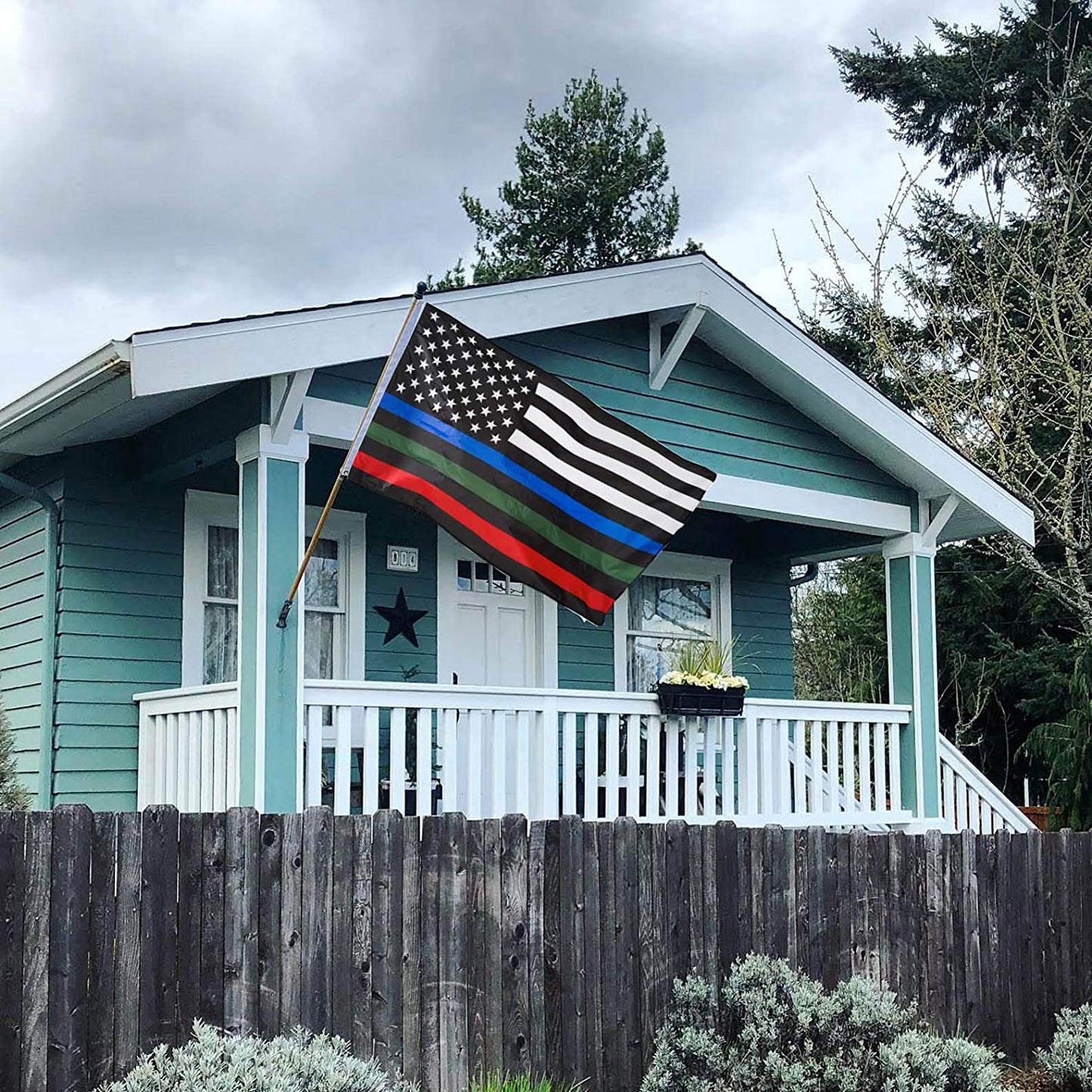 Pack of 2 Thin Blue Green and Red Line American Flag 3x5- Heavy Duty Polyester American Blue Red Green Stripe All Lives Matter Police Firefighter Military Flags Banner Law Enforcement Police Fireman Army Flag