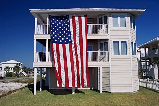 American Flag 12x18 Ft Large US Flags - Made in USA - Giant United State Flag Heavy Duty Outdoor Embroidered Stars for All Weather High Wind Sewn Stripes With Brass Grommets