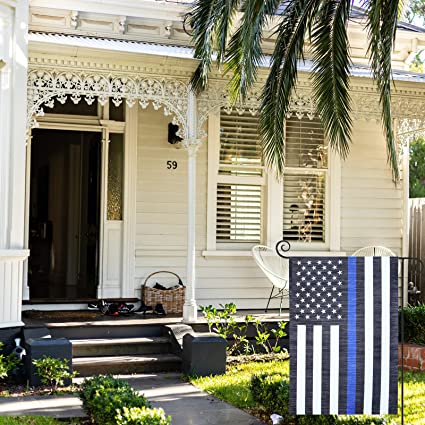 Pack of 10 Blue Line Garden American Flag - 12.5 x 18 Inch Double Sided Police Yard Flags for Honoring Law Enforcement Officers Fade-resistant