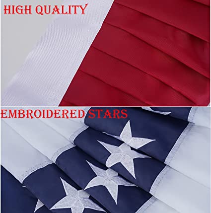 American US Bunting Flag 2x4, Pleated Fan with Embroidered Stars for Outdoor, Patriotic Brass Grommets July 4 Decorations Party Outside Inside (123)