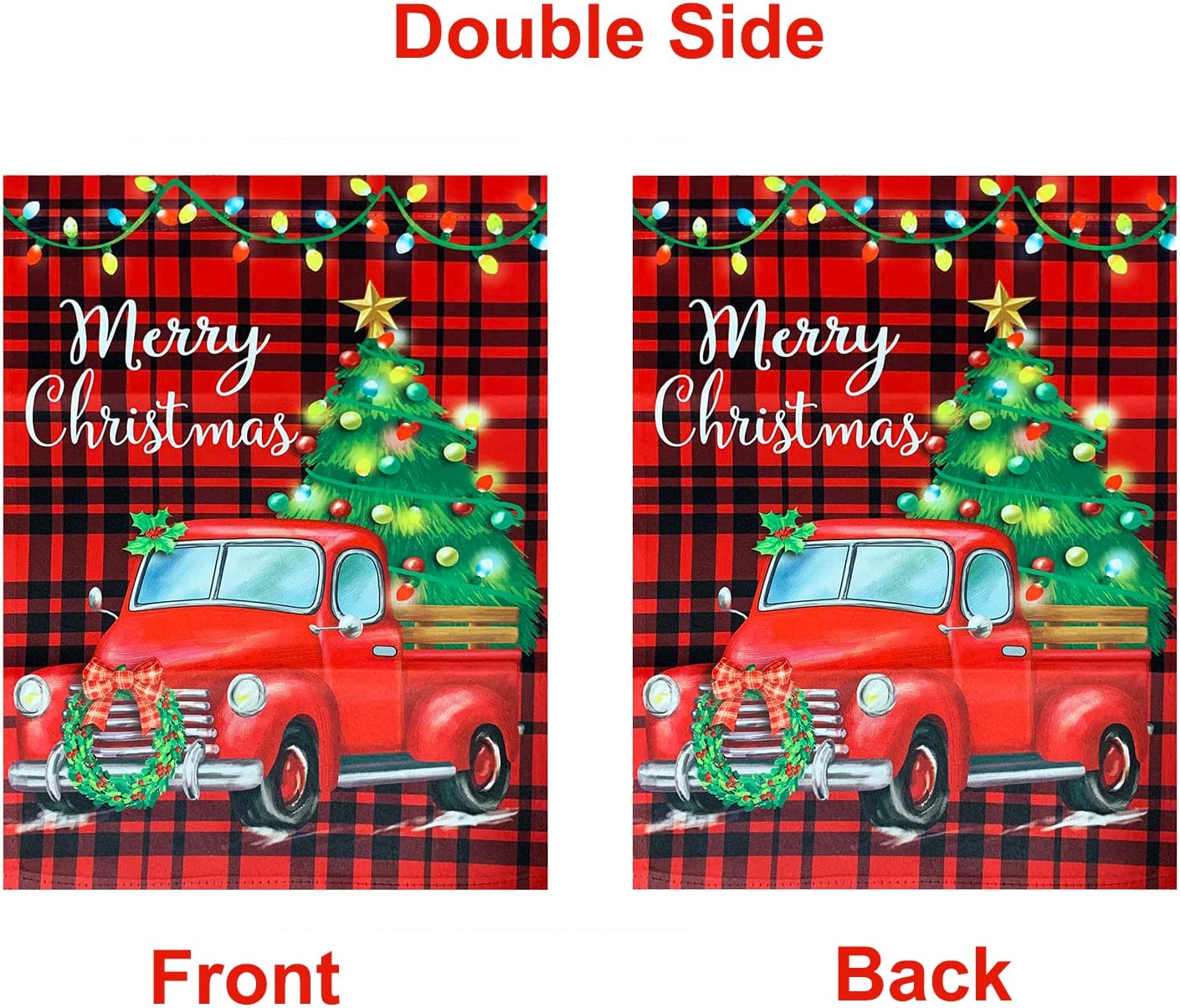 Pack of 2 Christmas Garden Flag Merry Christmas Yard Flags 12x18 Double Sided Red Truck Xmas Decor for Outdoor, Outside