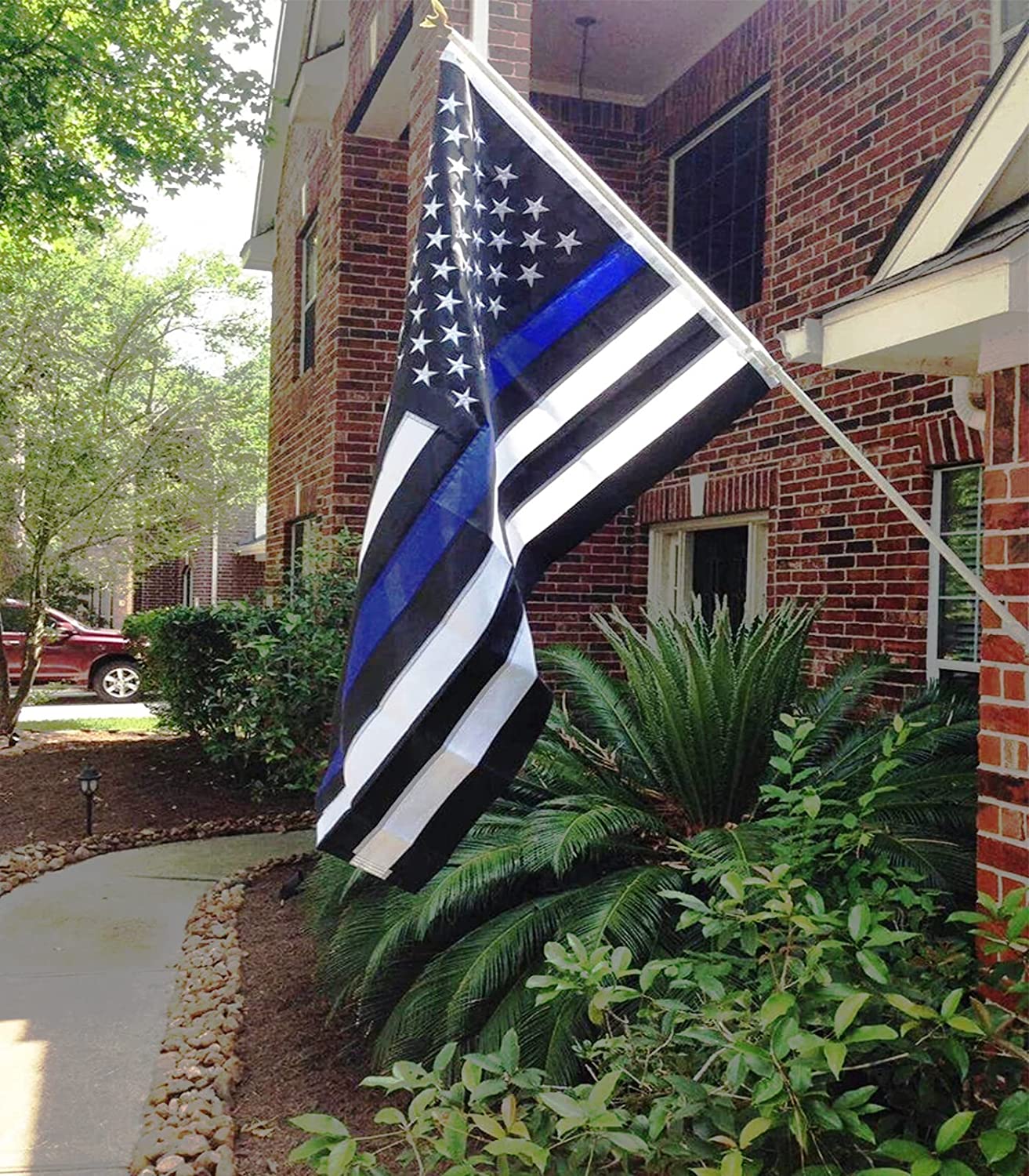 Thin Blue Line Flags 3x5 Outdoor Made in USA - Embroidered Stars Police Flag, Heavy Duty Back The Blue Flag Stripe Blue Line Lives Matter Flags Banner with 2 Brass Grommets