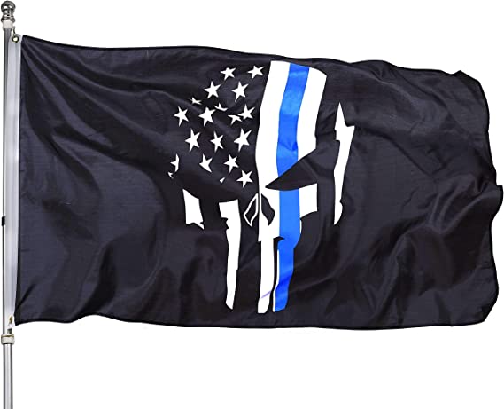 Pack of 2 Punisher Skull Flag 3x5 - Demon Punisher Memorial American Flags - 3x5ft Thin Blue line USA Police Banner