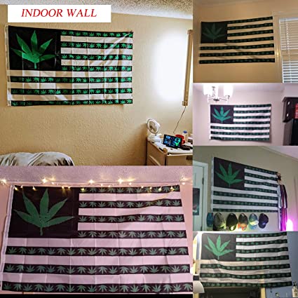 Pack of 2 Marijuana Leaf American Flag 3x5 Outdoor Heavy Duty Polyester Marijuana 9 Point Leaves Weed Flags Banner with Brass Grommets & Durable Header Vivid Color