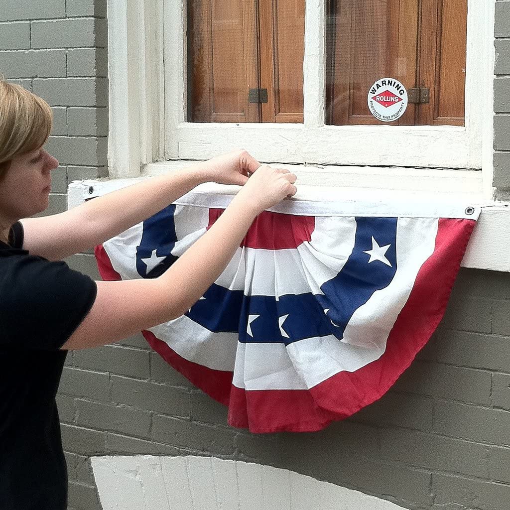 USA Pleated Fan Flag -1.5x3 American Bunting Flag Half Fan Banner - Embroidered Patriotic Stars & Stripes 210D Oxford Polyester - Sharp Color Fade Resistant - US 1.5x3 Feet Pleated Half Fan Set (1.5x3ft)