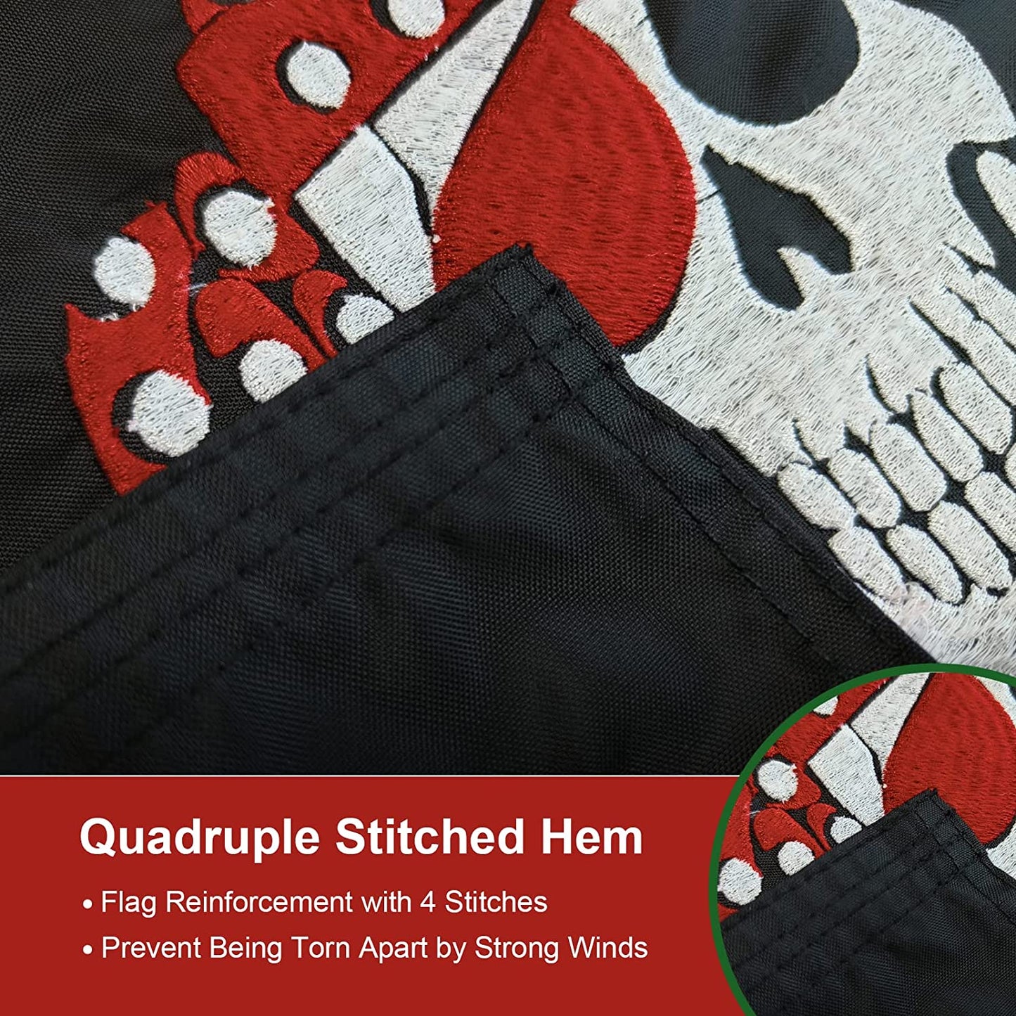 Pack of 2 Red Bandanna Hat Pirate Boat Flag 12x18 Inch Made in USA, Embroidery Jolly Roger Pirate Yacht Flags with 2 Brass Grommet, Heavy Duty Nylon Skull Outdoor Banner for All Weather