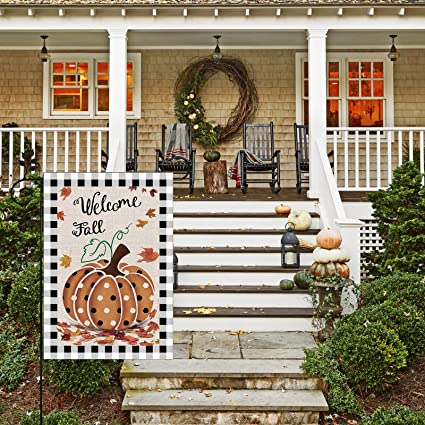 Pack of 2 Fall Pumpkin Garden Flags12 x 18 Inch Double Sided for Outdoor Autumn Welcome Decorations Banner Seasonal Farmhouse Yard Decor