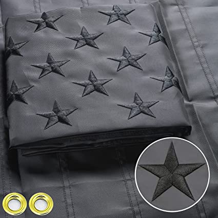 Black American Flags 3x5 ft, Embroidered All Black American Flag for Outdoor Made in USA, Heavy Duty Double Sided American Black Flag with Sewn Stripes 2 Brass Grommets