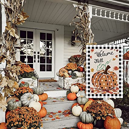 Pack of 2 Fall Pumpkin Garden Flags12 x 18 Inch Double Sided for Outdoor Autumn Welcome Decorations Banner Seasonal Farmhouse Yard Decor