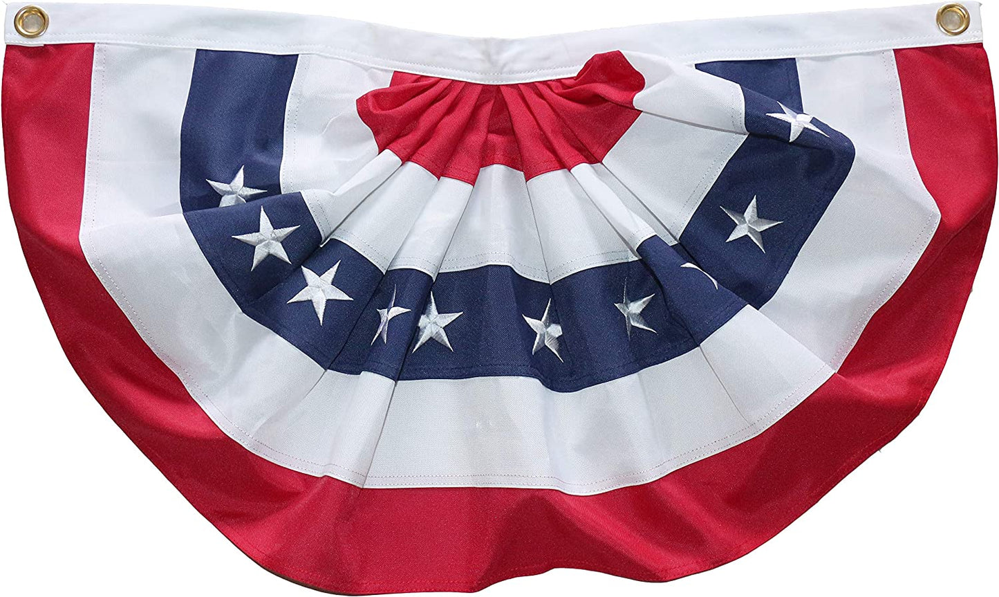 USA Pleated Fan Flag -1.5x3 American Bunting Flag Half Fan Banner - Embroidered Patriotic Stars & Stripes 210D Oxford Polyester - Sharp Color Fade Resistant - US 1.5x3 Feet Pleated Half Fan Set (1.5x3ft)