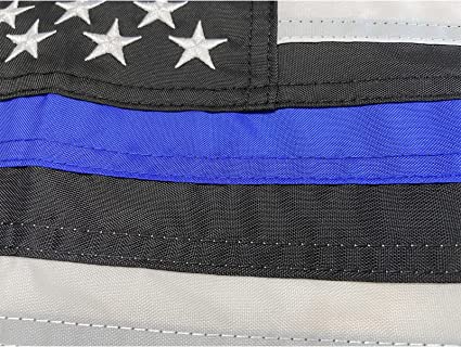 Thin Blue Line Flags 16x24 Inches Outdoor Made in USA - Embroidered Stars Police Boat Flag, Heavy Duty Back The Blue Flag Stripe Blue Line Lives Matter Flags Banner with 2 Brass Grommets