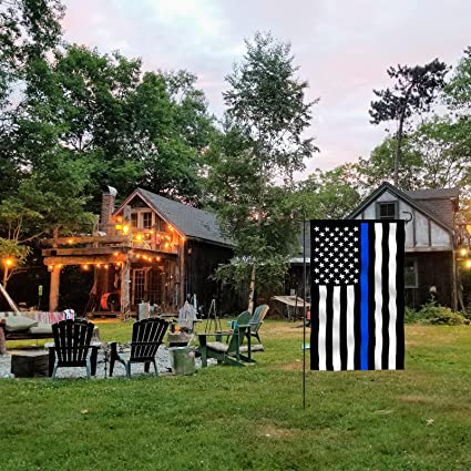 Pack of 10 Thin Blue Line Garden Flag American Police Flags 12.5×18 inch Double Sided Back the Blue Stripe Blue Lives Matter Flag