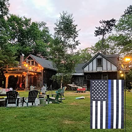 Pack of 10 Blue Line Garden American Flag - 12.5 x 18 Inch Double Sided Police Yard Flags for Honoring Law Enforcement Officers Fade-resistant
