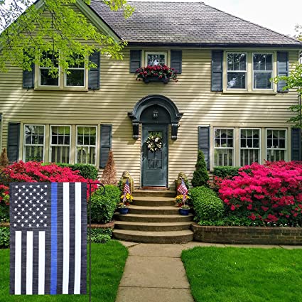 Pack of 10 Blue Line Garden American Flag - 12.5 x 18 Inch Double Sided Police Yard Flags for Honoring Law Enforcement Officers Fade-resistant