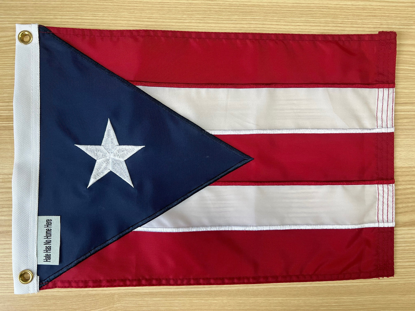Hate Has No Home Here Puerto Rico Boat Flag 12x18 Inch, Embroidered Star and Double Stitched Sewn Stripes with 2 Brass Grommets, Heavy Duty Nylon Puerto Rican Flags